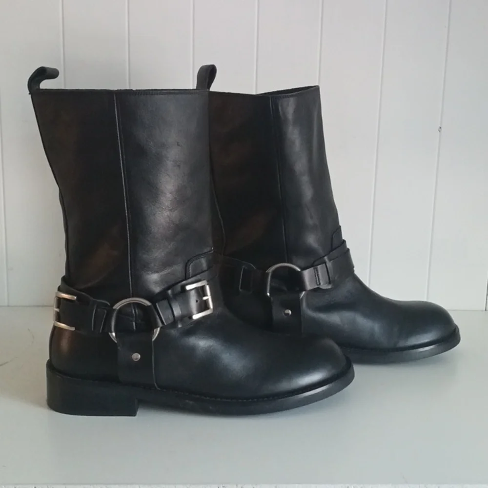 Topshop Black Leather Moto New Boots. - Picture 2 of 7